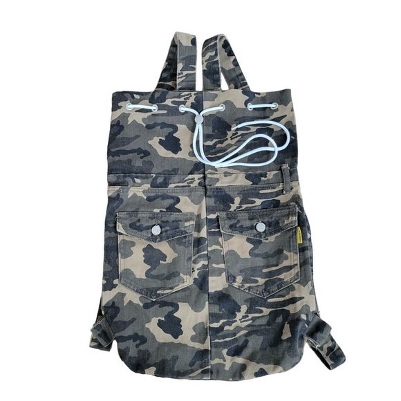 American Bazi Camouflage Drawstring Denim Backpack - Picture 2 of 8